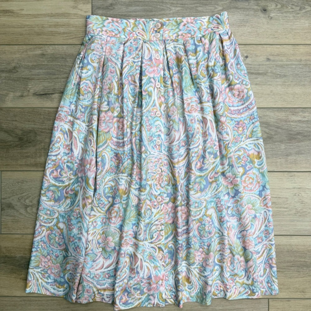 Vintage Pleated Maxi Skirt Pastel Button Front Coquette Soft Girl Lee David